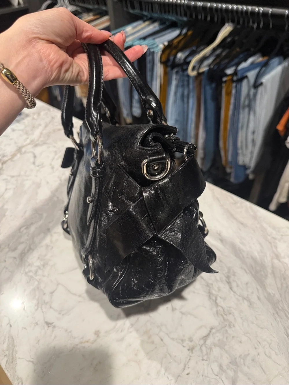 Miu Miu Shiny Black Leather Satchel with Silver Hardware - Picture 5 of 8